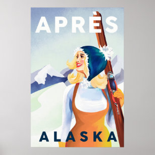 Póster Esquiando Chica de pinup de Guay "Apres Ski Alaska