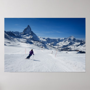 Póster Esquiando con Mt. Cervino en Zermatt, Suiza