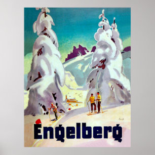 Póster Esquiar en Engleberg, Suiza, viaje vintage