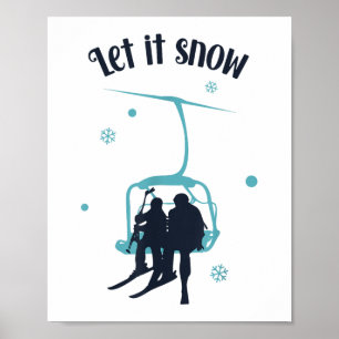 Póster Esquiar Esquí Retro Invierno Que Nieva Christma