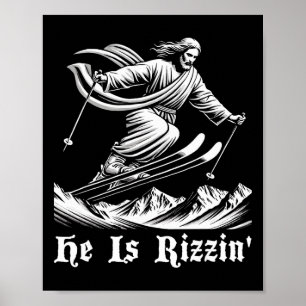 Póster Esquiar Jesús esquís Rizzin 'Nieve Christi