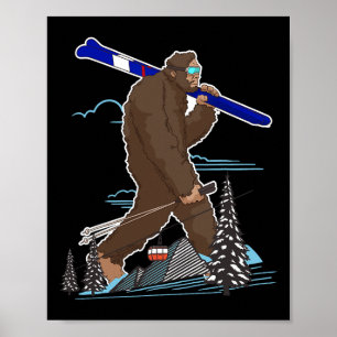 Póster Esquiar Pie Grande Funny Sasquatch Ski Para Skie D