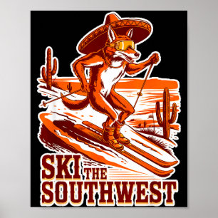 Póster Esquíe el suroeste aventura coyote esquiador esquí