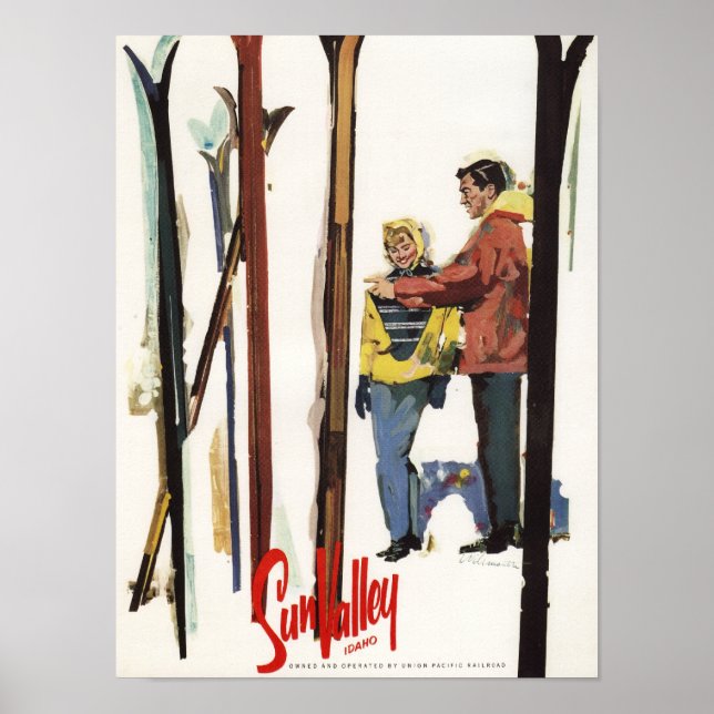 Póster Esquíes de pie en nieve por Poster de pareja (Frente)