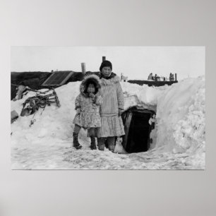 Póster Esquimales de Alaska fuera de su fotografía caser