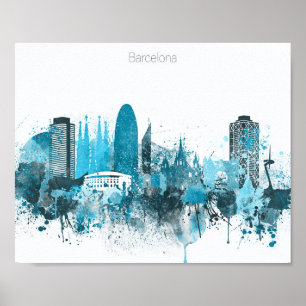 Póster Esquina azul monocroma de Barcelona