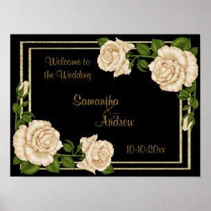 Póster Esquina Chic Elegante Rosas Marfil Ramos Bodas