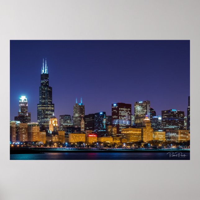 Póster Esquina de Chicago Cielo Nocturno de Illinois (Frente)