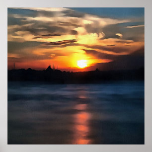Póster Esquina de Estambul contra la bella puesta de sol
