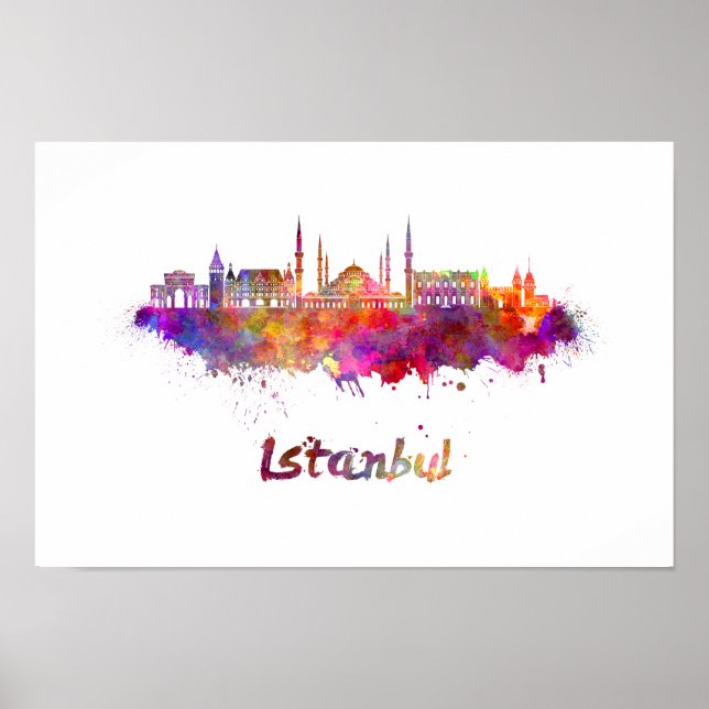 Póster Esquina de Estambul en acuarela (Frente)