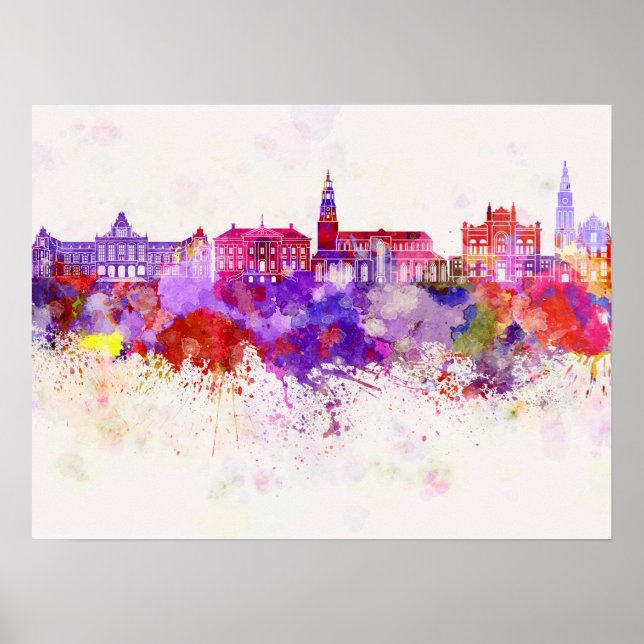 Póster Esquina de groningen en fondo acuarela (Frente)