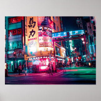 Póster Esquina de la calle Neon Tokyo