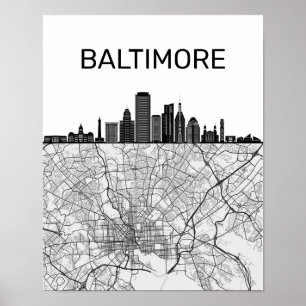Póster Esquina De La Ciudad De Baltimore Maryland Con Map
