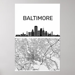 Póster Esquina De La Ciudad De Baltimore Maryland Con Map