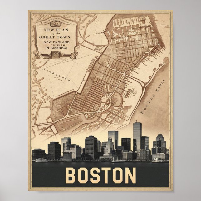 Póster Esquina De La Ciudad De Boston En Massachusetts Co (Frente)
