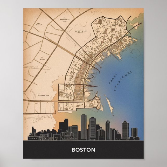 Póster Esquina De La Ciudad De Boston En Massachusetts Co (Frente)