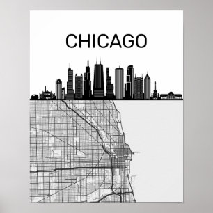 Póster Esquina De La Ciudad De Illinois En Chicago Con Ma