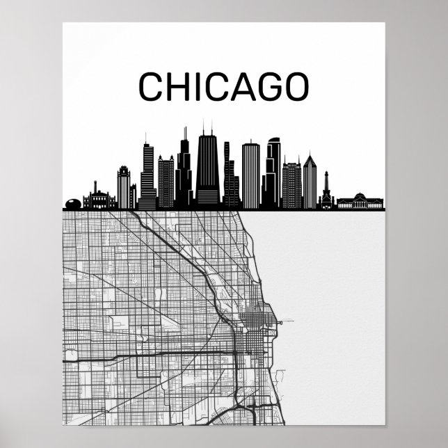 Póster Esquina De La Ciudad De Illinois En Chicago Con Ma (Frente)