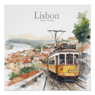 Póster Esquina de Lisboa Portugal - Arte de viajes en tra