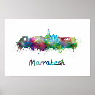 Póster Esquina de Marrakesh en acuarela