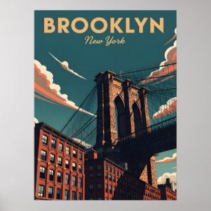 Póster Esquina de Nueva York del puente Retro Brooklyn