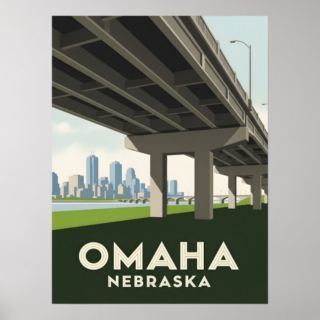 Póster Esquina de Omaha Nebraska bajo un gran paso elevad (Frente)