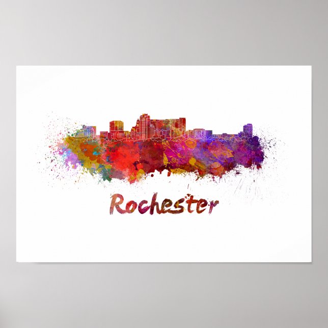 Póster Esquina de Rochester MN en acuarela (Frente)