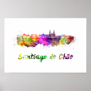Póster Esquina de Santiago de Chile V2 en acuarela