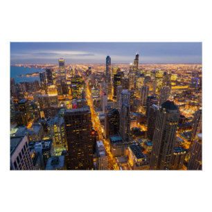 Póster Esquina del centro de Chicago al atardecer