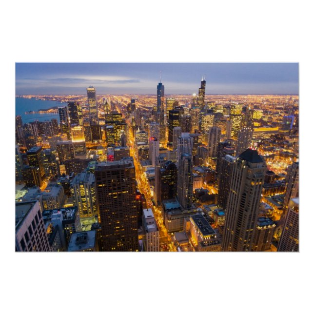 Póster Esquina del centro de Chicago al atardecer (Anverso)