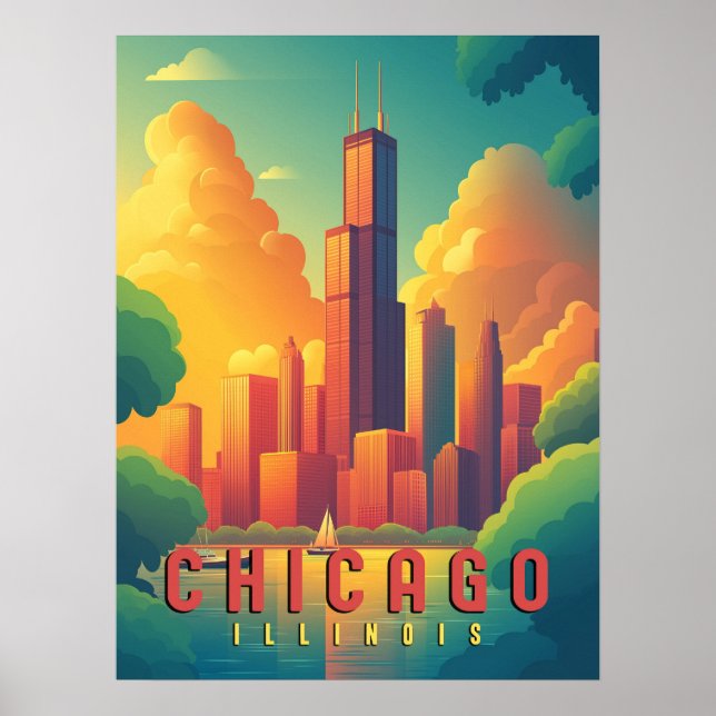 Póster Esquina icónica de Chicago y Lago Michigan (Frente)