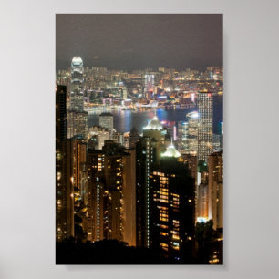 Póster Esquina nocturna de Hong Kong desde el pico Victor