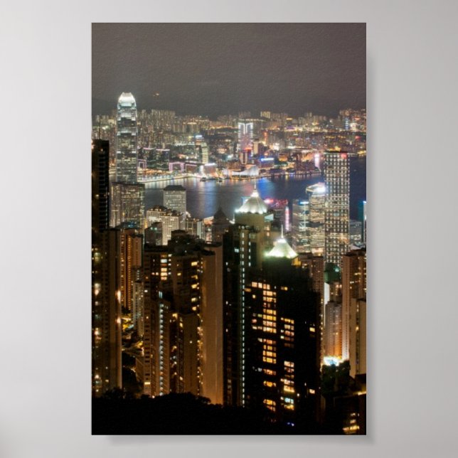 Póster Esquina nocturna de Hong Kong desde el pico Victor (Frente)