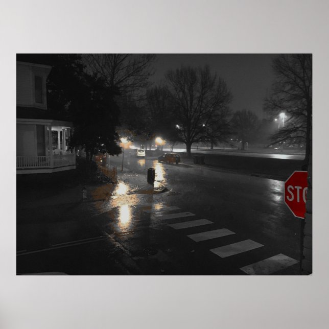 Póster Esquina urbano en una velada lluviosa (Frente)