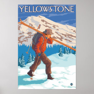 Póster Esquís de la nieve del esquiador que llevan -