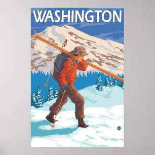 Póster Esquís de la nieve del esquiador que llevan -
