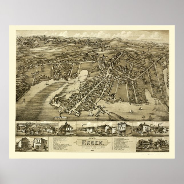 Póster Essex, CT Panoramic Map - 1881 (Frente)