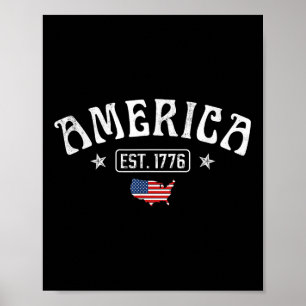 Póster Est 1776 Bandera Patriótica Estadounidense 4 De Ju
