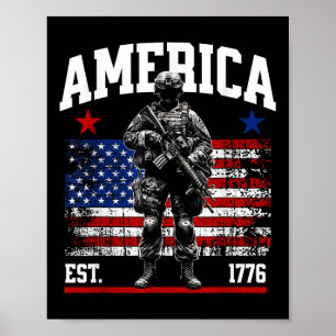 Póster Est 1776 Bandera Vintage Patriota Estadounidense 4