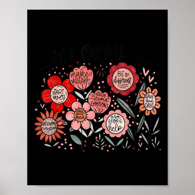 Póster Está Bien Boho Salud Mental Floral Flores Mot (Frente)