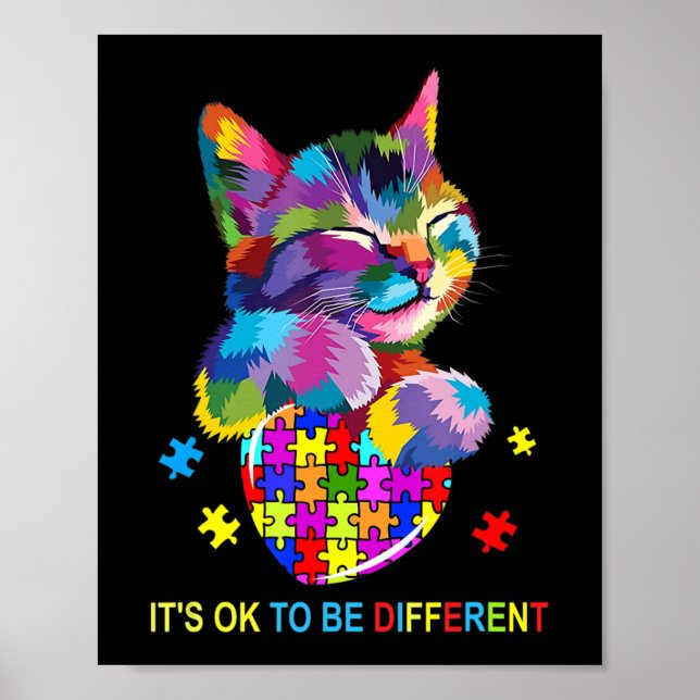 Póster Está bien ser diferente amante del autismo del gat (Frente)