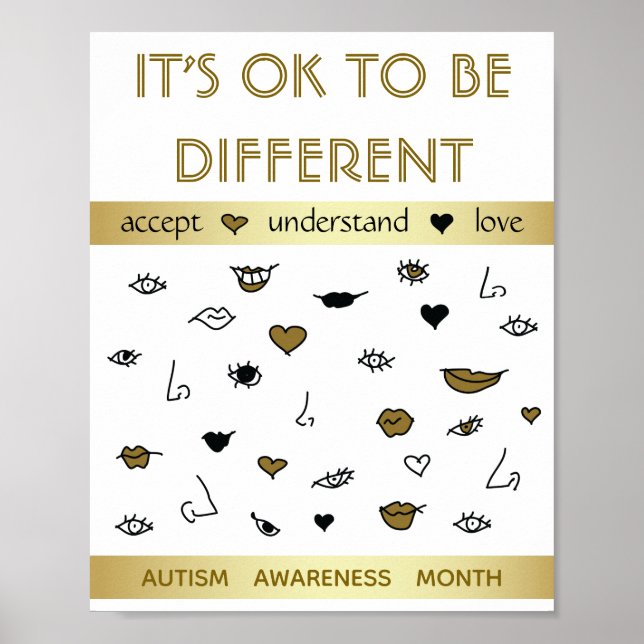 Póster Está bien ser diferente, autismo conciencia oro (Frente)