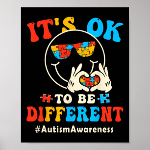 Póster Está Bien Ser Diferente Autismo Groovy Cara Sonrie