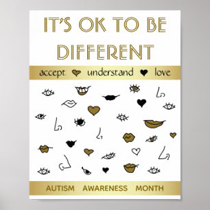 Póster Está bien ser diferente, Conciencia del Autismo Or