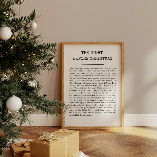 Póster Esta noche antes de que los Navidades imprimieran (A framed Christian hymn print titled “'Twas the night before Christmas” with the whole hymn lyrics.)