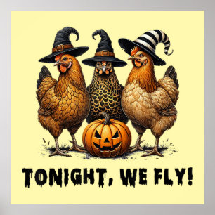 Póster Esta Noche Volamos Graciosos Pollos Halloween