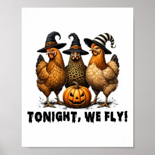Póster Esta Noche Volamos Halloween Pollos Granjeros Anim