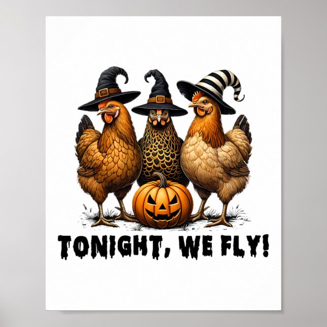 Póster Esta Noche Volamos Halloween Pollos Granjeros Anim (Frente)