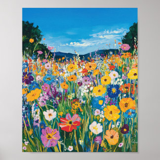 Póster Esta pintura vibrante representa un campo de flowe