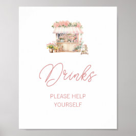 Póster Está recién casada en el mercado con bebidas de du